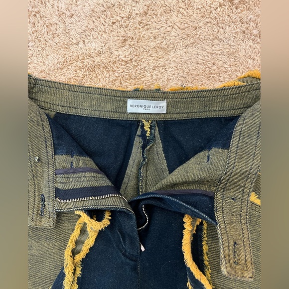 Veronique Leroy blue and yellow striped distressed denim - Picture 2 of 3